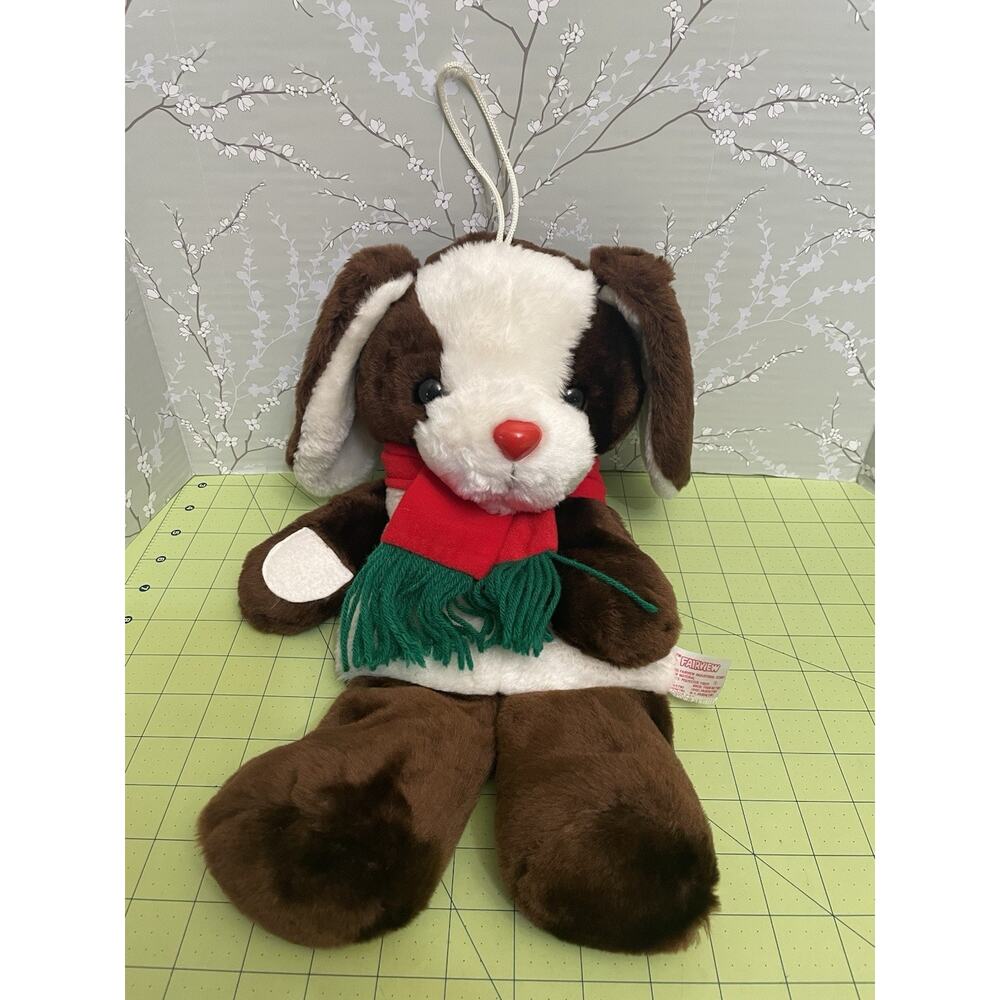 Vintage Fairview 1984 Christmas Puppy Dog Flat 16” Plush Stuffed Animal